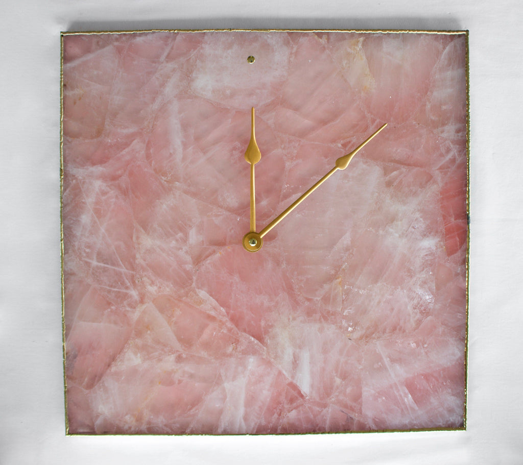 Rose Quartz Agate Wall Clock | Square | Pink-0